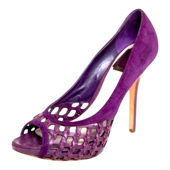 Christian Dior | Purple Suede & Leather Peep-Toe Cutout Stiletto Heels - Picture 5 of 16